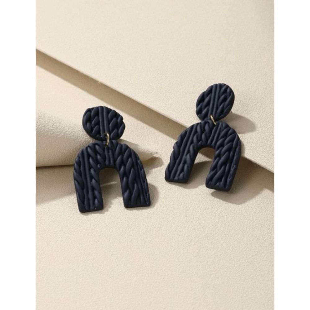 Blck Weaved U Drop Rainbow Earrings